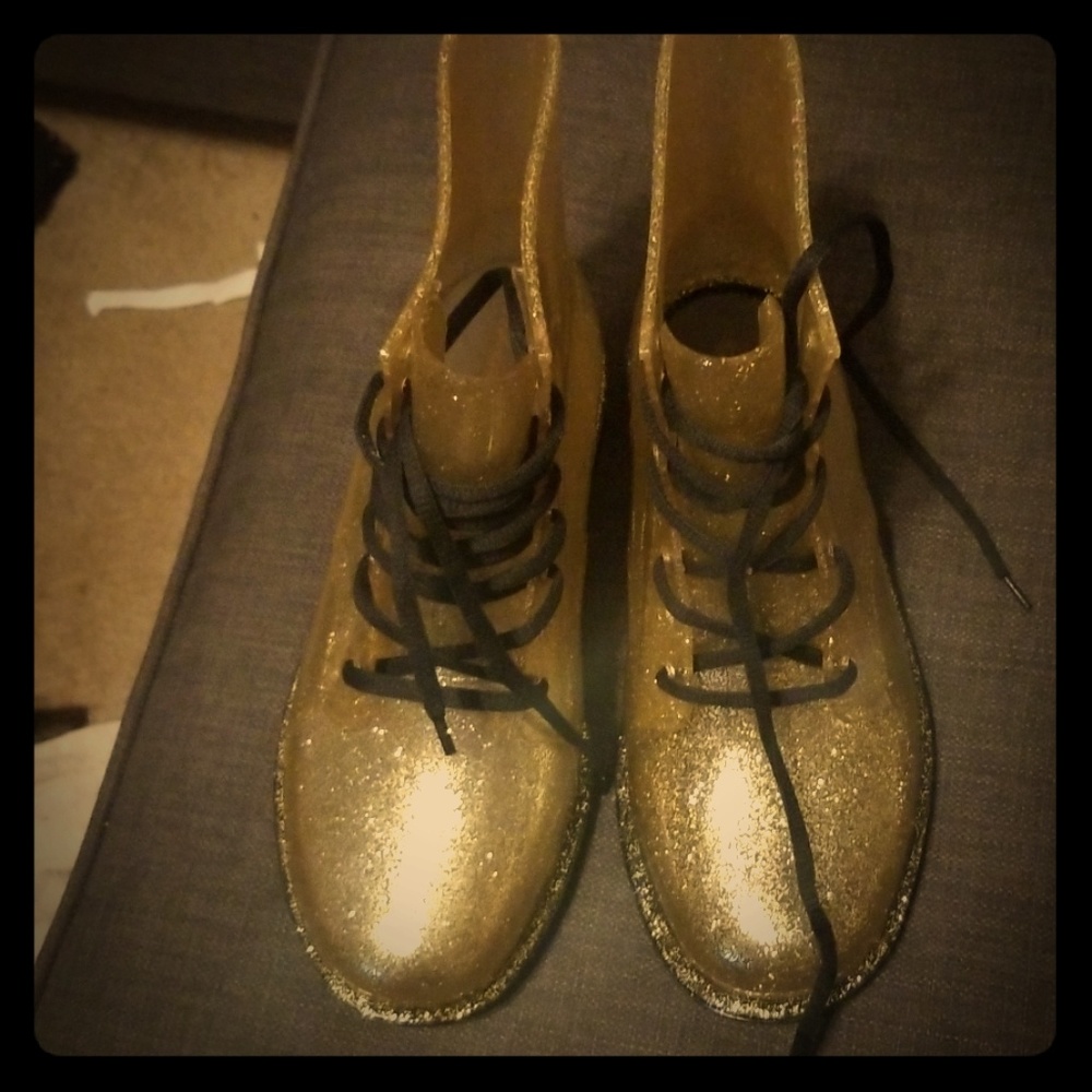 Gold glitter rain boots